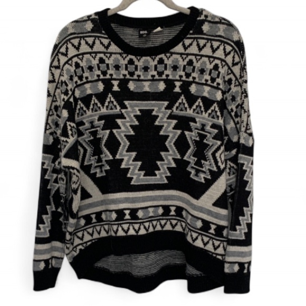 BDG Urban Outfitters Black White Boho Southwestern Print Oversized Sweater